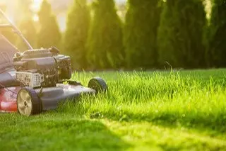 Red mower mowing long grass at Brookfield & Judea
