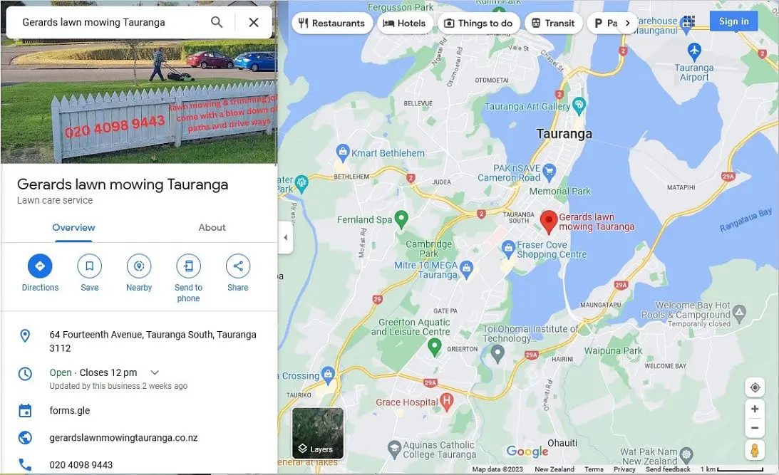 Google maps Gerard's Lawn mowing Tauranga